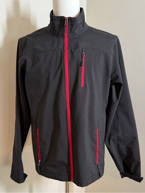 Izod Men’s Black Red Performx Full Zip Windbreaker SZ Medium Excellent Condition